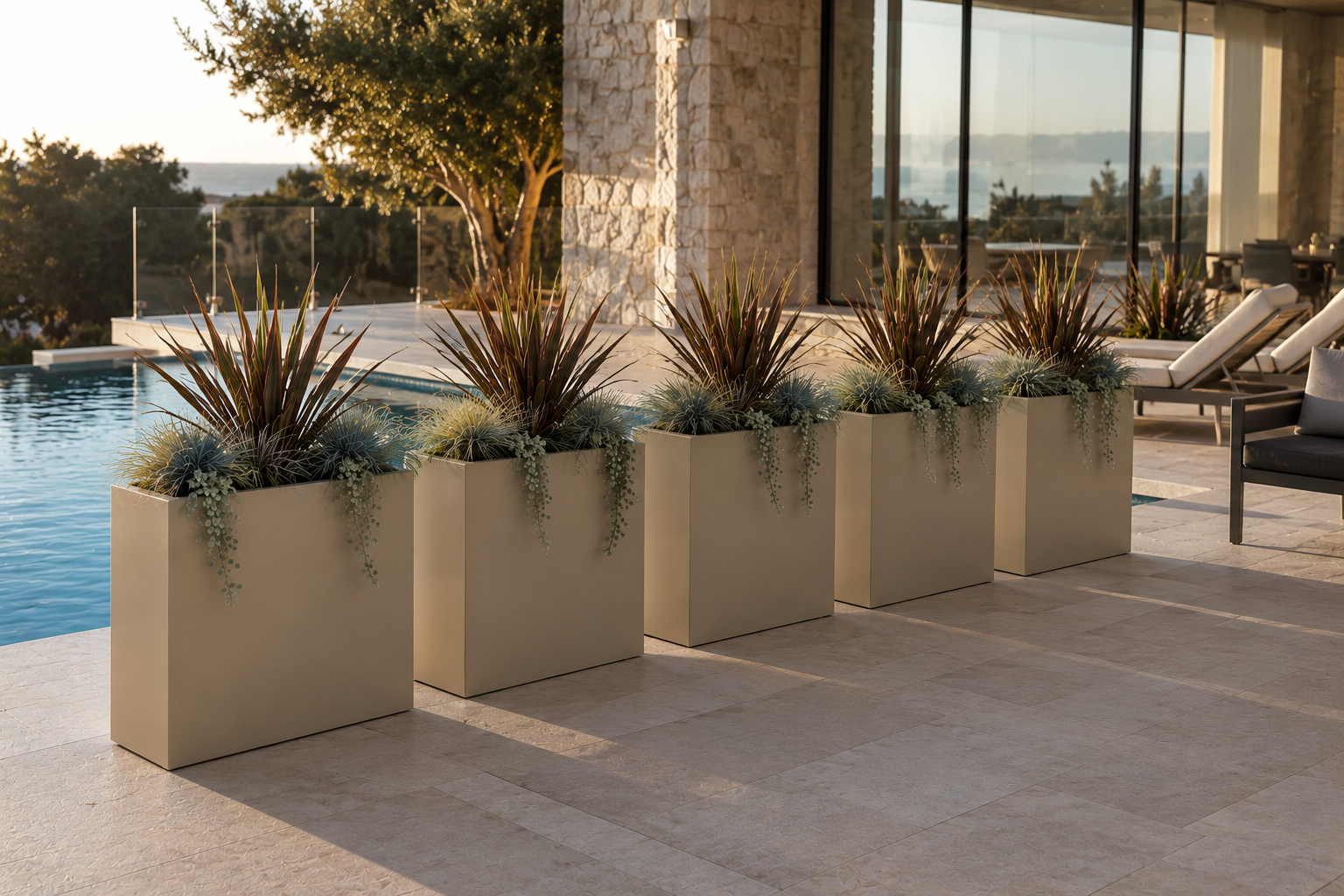 40x100x90 cm Bej Fiber Saksı
